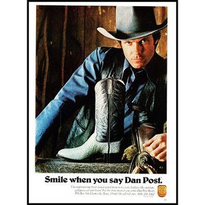 1981 Dan Post Western Cowboy Boots Vintage Print Ad Lizard Antelope Wall Art